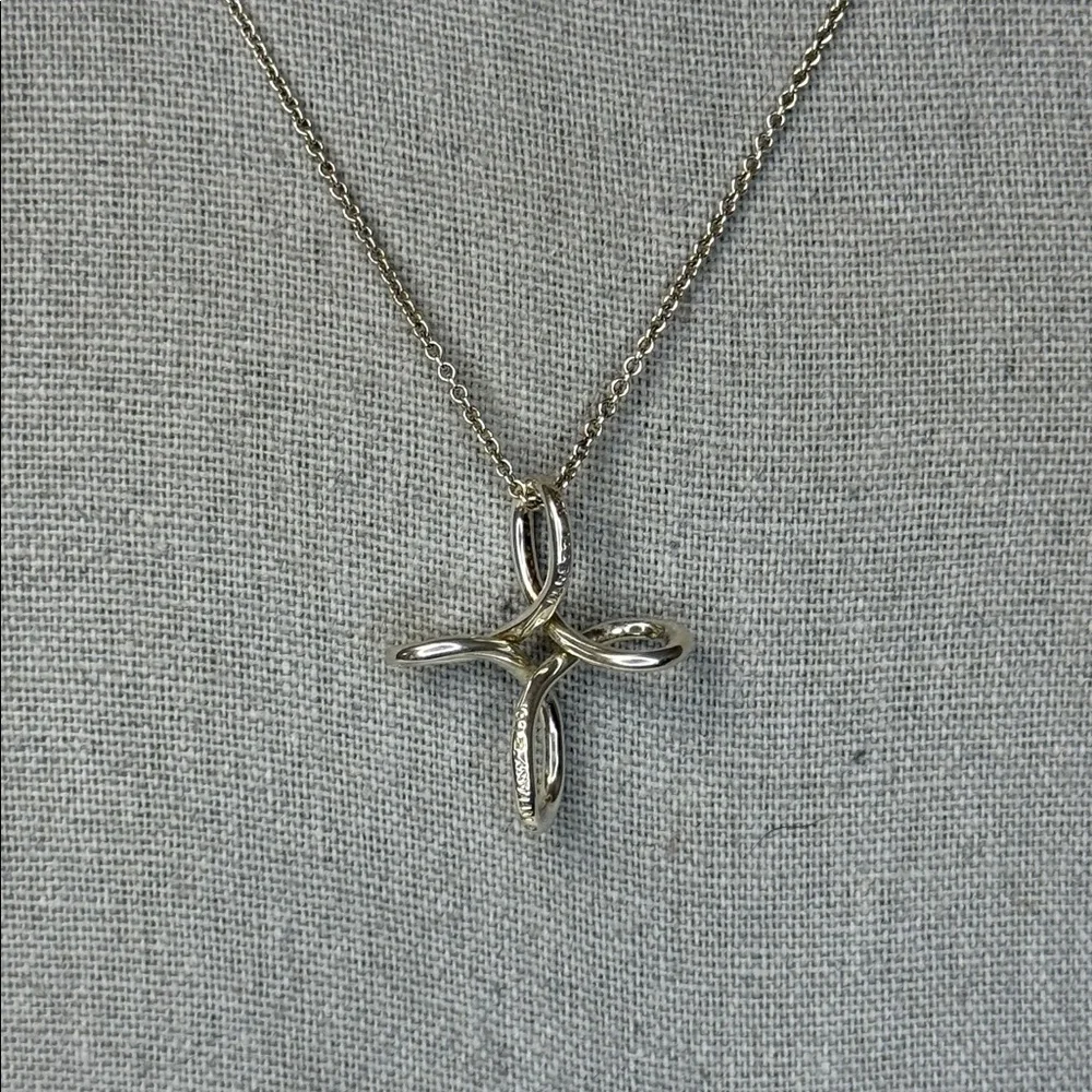 Tiffany & Co. Elsa Peretti Infinity Cross Pendant Necklace Sterling Silver 25" - Picture 2 of 6